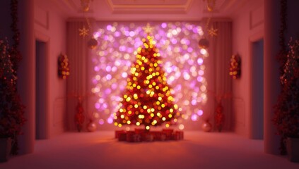 Fototapeta premium Colorful holiday lights hanging in a display, providing a bright backdrop for decorative layouts, holiday and cultural observance
