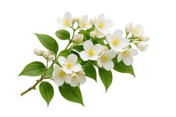 jasmine plant with fresh blossoms isolated on a stark white backdrop