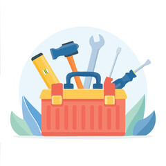 toolbox with tools flat vector illustration icon