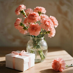 A bouquet of pink carnations perfect for Mother's Day. Gratitude. Surprise. Gift. Present.
