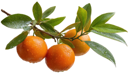 A branch laden with ripe, vibrant citrus fruit and verdant, glistening foliage