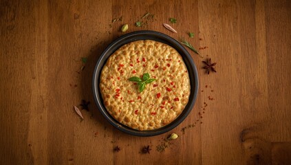 Flatbread garnished with chili flakes, serving as a flavorful dish or side, food and drink