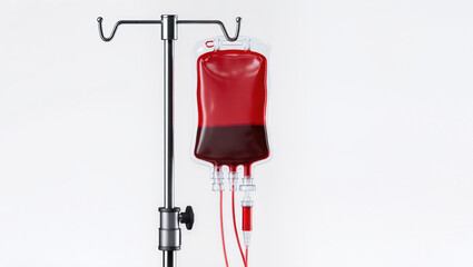 Blood bag with intravenous drip stand in critical condition for medical treatment and emergency care