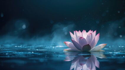 Obraz premium Enchanted lotus blossom glowing with fairy lights, used as a decorative element for mystical or spiritual settings