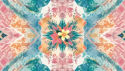 Colorful watercolor abstract pattern featuring floral and tropical motifs set as an interior wallpaper for aesthetic enhancement
