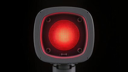 Red light signal in critical condition glowing brightly with dark background creating sense of urgency and alertness in scene