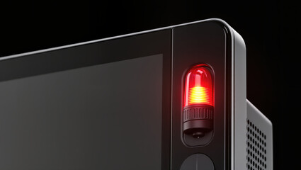 Critical condition alert light on black electronic device with red glowing signal lamp indicating warning or emergency status