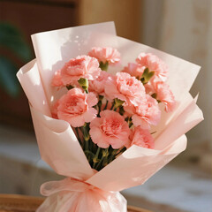 A bouquet of pink carnations perfect for Mother's Day. Gratitude. Surprise. Gift. Present.