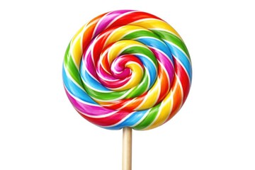 Glossy candy swirl lollipop in bright colors over white background