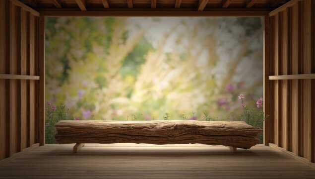 Wooden macrocarpa sleeper with rough surface serving as shed backdrop, highlighting natural textures and seasonal summer theme, Summer Solstice