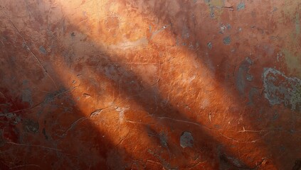 Sunlit copper surface serving as a clean backdrop for editorial design, minimalism theme