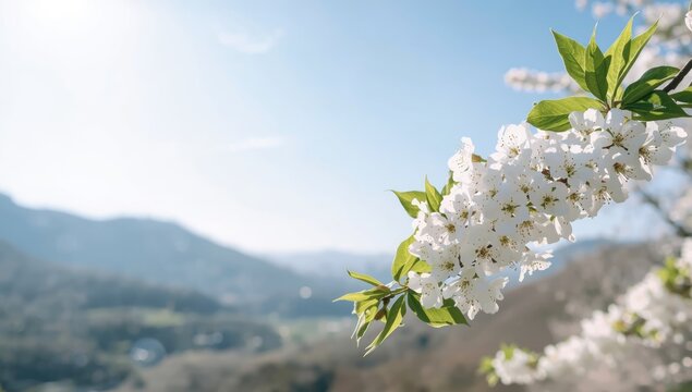 Wild cherry blossoms, Yamazakura, in Japan during peak bloom, highlighting natural floral display