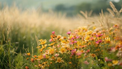 Fototapeta premium Blooming summer flowers in a vertical arrangement providing a gentle backdrop for mobile displays