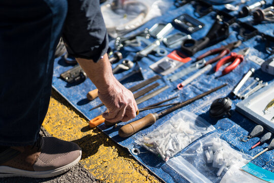 Second-hand shopping at a local market