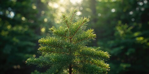 Close-up of a vibrant evergreen pine tree with fresh green cones, natural foliage for botanical study, Earth Day
