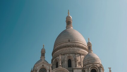 Detailed view of religious basilica structure with sky backdrop, focusing on architecture and pilgrimage, World Religion Day