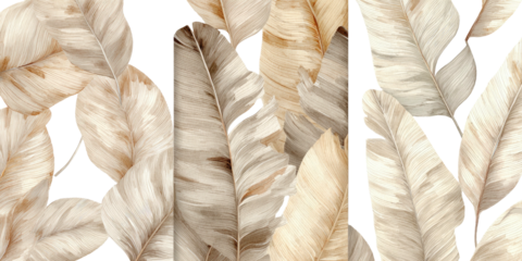 Beige and tan layered leaves on a black background, artistic botanical pattern