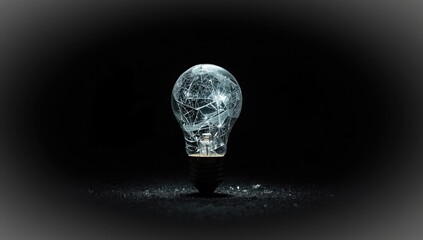 Damaged light bulb against dark backdrop outdated technology, electronic waste