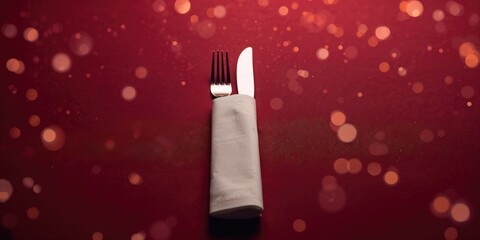 Wrapped knife and fork in a napkin as part of tableware arrangement for dining hygiene