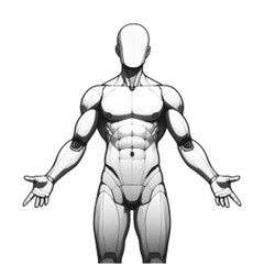 Fototapeta premium Halftone illustration of a human male muscular body anatomy isolated on white background. Medical and fitness anatomy concept showing muscle structure for healthcare, science, sport, and education.