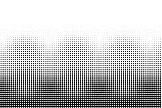 Black halftone dot gradient abstract background with fading dots pattern on transparent background