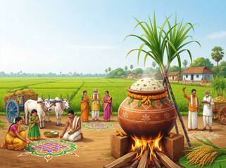 Pongal fectival celebration design background. sun worship and Tamil cultural festivity.