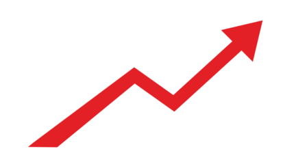 Red upward growth arrow zigzag trend increase symbol