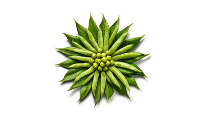 Fototapeta premium Fresh green chickpeas in pods with leaves, emphasizing sustainable harvesting practices