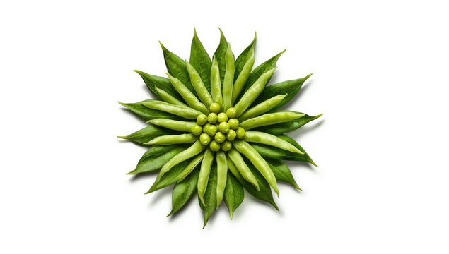 Fresh green chickpeas in pods with leaves, emphasizing sustainable harvesting practices