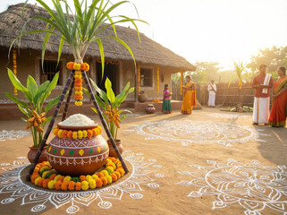 Pongal fectival celebration design background. sun worship and Tamil cultural festivity.