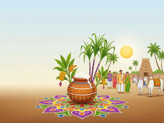 Pongal fectival celebration design background. sun worship and Tamil cultural festivity.
