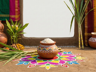 Pongal fectival celebration design background. sun worship and Tamil cultural festivity.