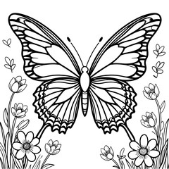 Butterfly with flowers coloring page design