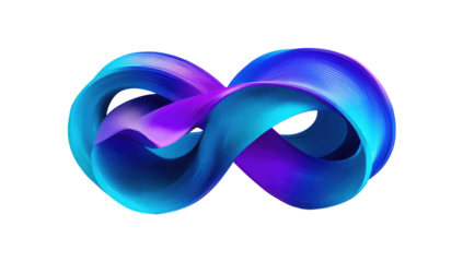 A vibrant, flowing ribbon shaped as the infinity symbol, with shades of blue and purple on black
