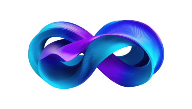 A vibrant, flowing ribbon shaped as the infinity symbol, with shades of blue and purple on black - Powered by Adobe