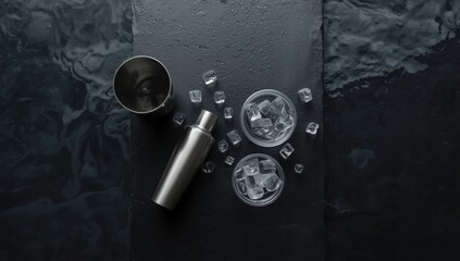 Mixing drinks on a black stone background, suited for bartending workflows