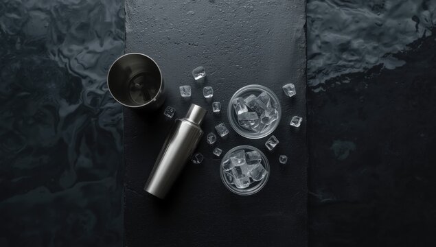 Mixing drinks on a black stone background, suited for bartending workflows