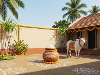 Pongal fectival celebration design background. sun worship and Tamil cultural festivity.