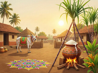 Pongal fectival celebration design background. sun worship and Tamil cultural festivity.