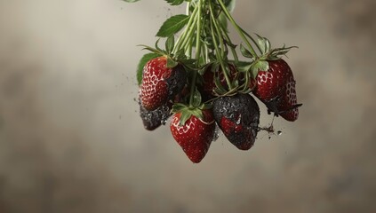 Spoiled strawberries in flight, highlighting bacterial growth and food safety concerns