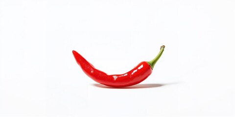 Bright red chili pepper on a plain white background, suitable as a food ingredient or botanical reference