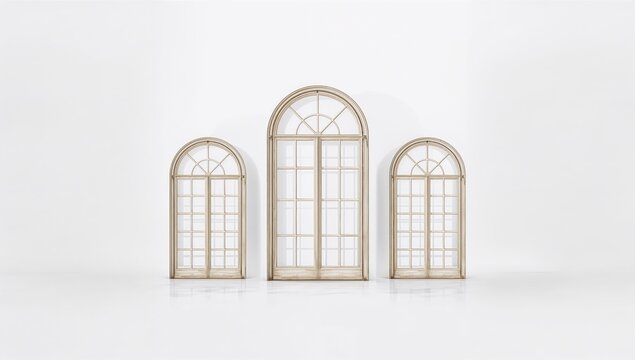 Vintage style house windows removed from their original structure, highlighting architectural decay