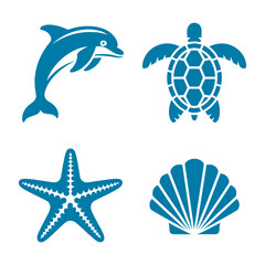 Ocean animals and sea life silhouettes © Waseem-Creations