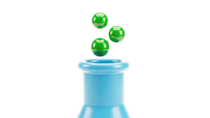 Green Spheres Emerging from Blue Flask