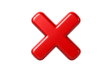 Glossy red X symbol button for cancel or close interface design 3D rendering