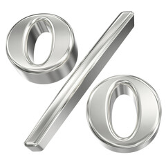 Polished 3D Chrome Percentage Symbol Isolated on a Sleek Black Background Representing Financial Rates and Discounts