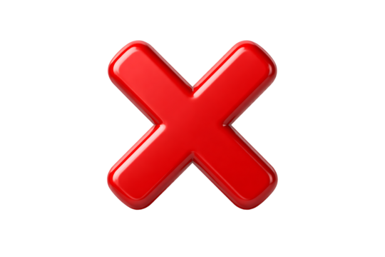 Glossy red X symbol button for cancel or close interface design 3D rendering - Powered by Adobe