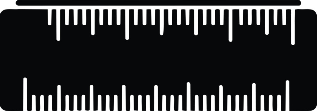 Black ruler icon showing a measuring tool for geometry and school supplies