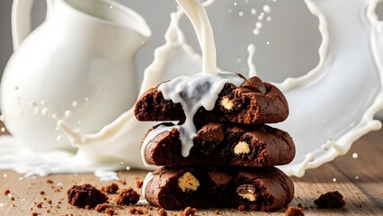 Chocolate cookies with milk splash