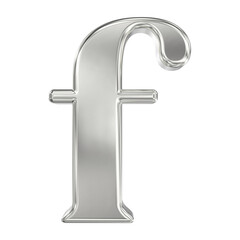 Metallic Silver 3D Rendering of Lowercase Letter F Isolated  for Design